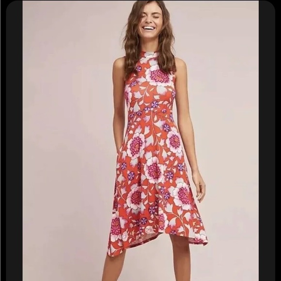 Anthropologie Maeve The Cleary Floral Mockneck Dress Size S With Pockets - Picture 3 of 13